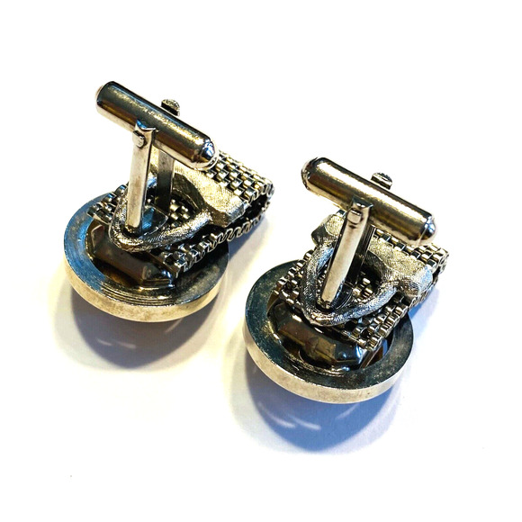 Vintage Mid Century Cufflinks Chunky Silvertone Mesh Wrap Watermelon Stones - Picture 3 of 7
